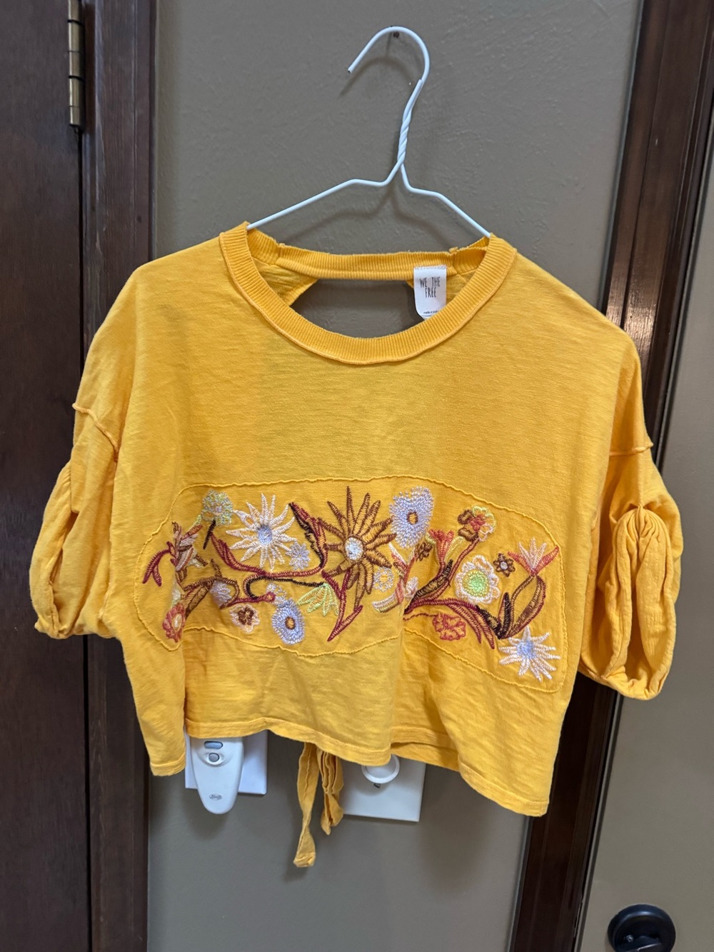 We The Free Yellow Embroidered Tie-back Crop Top SIZE XS NWOT